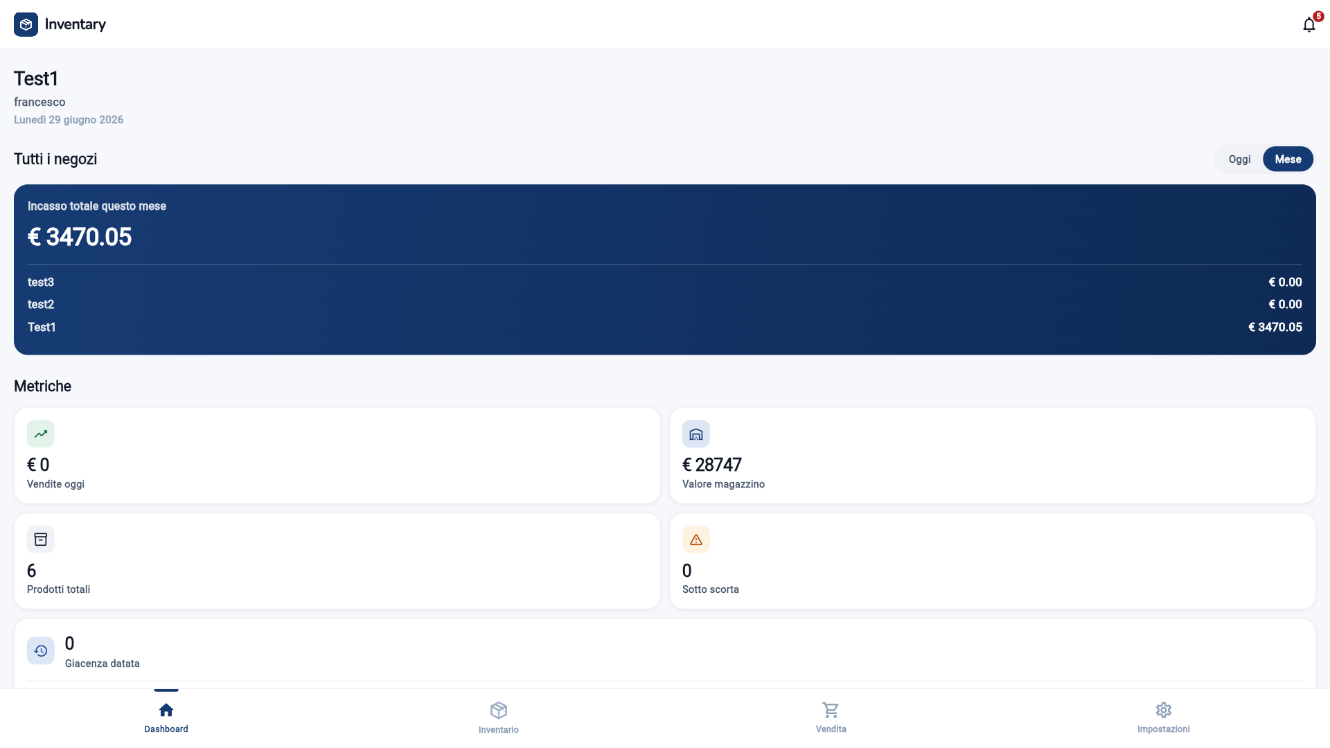 La dashboard multinegozio